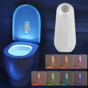 Lampe LED intelligente avec capteur de mouvement pour salle de bain, veilleuse étanche, aste par USB, sans fil, RVB, 8 couleurs